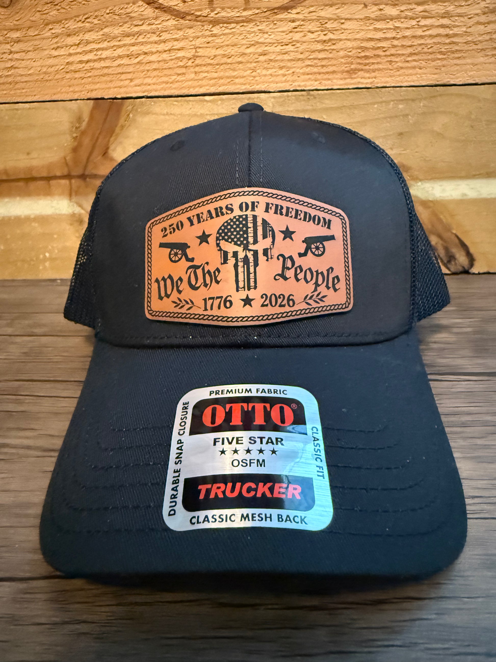 black otto trucker hat front view 250 years of freedom we the people
